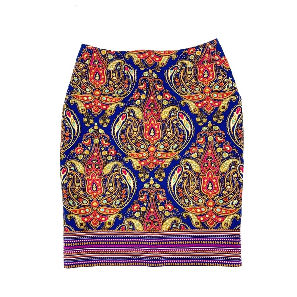 Merona Paisley Pencil Skirt Stretch Knee Length 6 Boho Chic‎ Career Eclectic